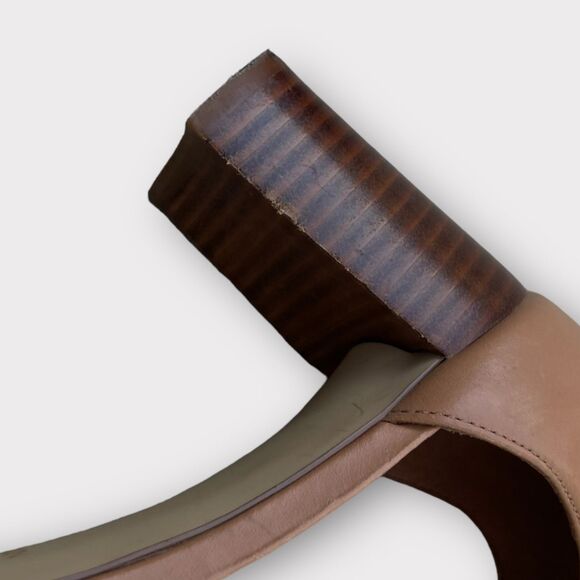 Nine West Tan Leather Sandals Women Sz 9.5 Double Ankle Strap Block Heel Elegant - Picture 3 of 8